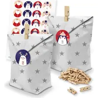 Itenga SET Adventskalender 24 x Tüten Sterne + Klammern + Zahlensticker (Z43)