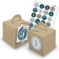 Itenga SET Adventskalender Würfelboxen braun + Garn + Anhänger (V33) + Motiv Z1