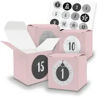 Itenga Adventskalender zum Füllen 24x Würfel Rosa (V41) + Sticker Zahlen (Z18)