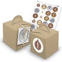 Itenga SET Adventskalender Würfelboxen braun + Garn + Anhänger (V34) + Motiv Z15