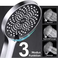 Famanu Handbrause mit Schlauch, große Regendusche, druckerhöhend, 3 Strahlarten, schwarz/chrom