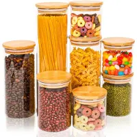 Markenlos Vorratsbehälter Set – 8 luftdichte Glasbehälter mit Holzdeckel