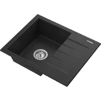 Granitan - Granitspüle - Küchenspüle - 57x46 cm - Schwarz - mit Siphon und Abtropfgestell - Spülbecken - MILANO