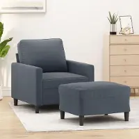 Markenlos Dunkelgrauer Sessel mit Hocker aus Samt, 60 cm Sitzbreite, stabiles Gestell, gepolstert, für Wohnzimmer und Gästezimmer