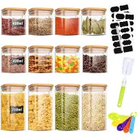 Markenlos Set von 12 Glas Vorratsbehältern – quadratische Aufbewahrungsbehälter für Gewürze