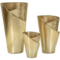 Mauro Ferretti Set aus 3 Flosty Gold Metallvasen – Elegantes Glamour-Design-Trio für Pflanzen, 39 x 42 x 75 cm