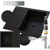 Granitan - Granitspüle - Küchenspüle - Spüle 57x46 cm - Schwarz - mit Siphon und Abtropffläche - MILANO