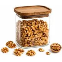 Spies Online Glas-Vorratsdose 600 ml – Rechteckiger Aufbewahrungsbehälter mit Holzdeckel – Vorratsglas für Zucker, Kaffee, Tee, Nüsse und Süßigkeiten – Transparent