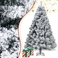 Jayseuw 180cm Künstlicher Weihnachtsbaum mit Schnee inkl. 860 Spitzen PVC Nadeln, Metallständer, Tannenbaum, Christbaum
