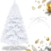 HENGDA 210cm Künstlicher Weihnachtsbaum, Tannenbaum mit Metallständer, Christbaum 900 Spitzen PVC Nadeln, Kunstbaum Weihnachten Klappsystem Weiß