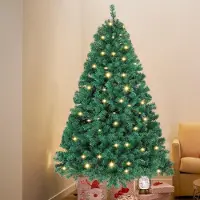 Peviasot Künstlicher Weihnachtsbaum mit LED-Lichterkette, Automatikzweigen und Metallständer, schnell aufbaubar, dichter Tannenbaum, 150 cm