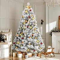 Fiqops Faziango 180cm Künstlicher Weihnachtsbaum mit Schnee inkl. 860 Spitzen PVC Nadeln, Metallständer, Tannenbaum, Christbaum