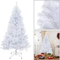 Fiqops Faziango 150cm Künstlicher Weihnachtsbaum Tannenbaum mit 488 Spitzen PVC Nadeln Metallständer & Klappsystem Christbaum weiß