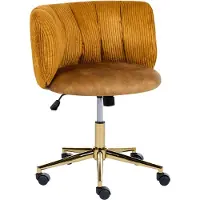 Beliani Bürostuhl Senfgelb Cord Goldbraun Samt Gepolstert Gesteppt Höhenverstellbar Drehbar mit Rollen Wippfunktion ohne Armlehnen Retro Drehstuhl