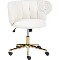 Beliani Bürostuhl Weiß Bouclé Gepolstert Gesteppt Höhenverstellbar Drehbar mit Rollen Wippfunktion ohne Armlehnen Retro Drehstuhl für Homeoffice