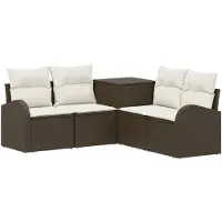 vidaXL Sofa Set 5 stk. Braun und Creme Weiß Polyrattan und Stahl