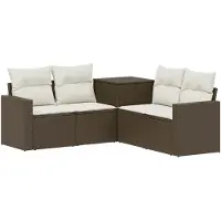 vidaXL Sofa Set 5 stk. Braun und Creme Weiß Polyrattan und Stahl