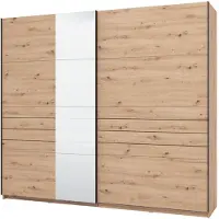 Dmora Peio - Großer Kleiderschrank, 245x218h cm Knoten-Eiche braun, Kleiderstange