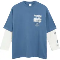 s.Oliver Oversize-Shirt JUNIOR, Jungen, Gr. 146/152, blau, Jersey, Obermaterial: 100% Baumwolle, oversize hüftlang, Rundhals, Shirts Oversize-Shirt, Oversize-Form im 2in1-Look