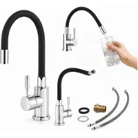 AjieQaQ Küchenarmatur Flexibel mit Schwenkbarem Auslauf Hochdruck Wasserhahn Edelstahl Chrom Schwarz