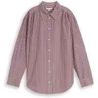 Tom Tailor Hemdbluse "Loose", Damen, Gr. 46, braun (preppy plum weiß stripe), Obermaterial: 50% Baumwolle, 50% Lyocell, regular fit Po-bedeckend, Manschette, Blusen Hemdbluse, mit Manschetten