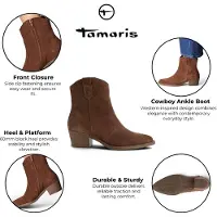 Tamaris Damen-Braune Wildleder-Cowboy-Wester-Knöchelstiefel – 25702-41