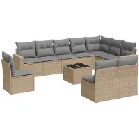 vidaXL 11-tlg. Garten-Sofagarnitur mit Kissen Beige Poly Rattan