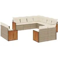 vidaXL 11-tlg. Garten-Sofagarnitur mit Kissen Beige Poly Rattan