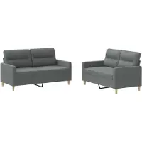 vidaXL 2-tlg. Sofagarnitur mit Kissen Dunkelgrau Stoff