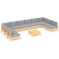 vidaXL 11-tlg. Garten-Lounge-Set mit Grauen Kissen Kiefer Massivholz