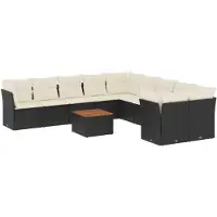 vidaXL 11-tlg. Garten-Sofagarnitur mit Kissen Schwarz Poly Rattan