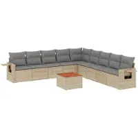 vidaXL 10-tlg. Garten-Sofagarnitur mit Kissen Beige Poly Rattan