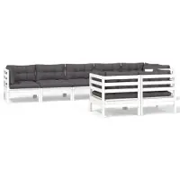 vidaXL 8-tlg. Garten-Lounge-Set mit Kissen Weiß Kiefer Massivholz