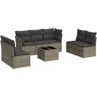 vidaXL 8-tlg. Garten-Sofagarnitur mit Kissen Grau Poly Rattan