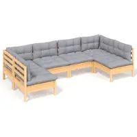 vidaXL 6-tlg. Garten-Lounge-Set mit Grauen Kissen Kiefer Massivholz