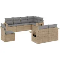 vidaXL 8-tlg. Garten-Sofagarnitur mit Kissen Beige Poly Rattan