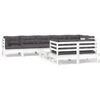 vidaXL 9-tlg. Garten-Lounge-Set mit Kissen Weiß Kiefer Massivholz