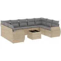 vidaXL 10-tlg. Garten-Sofagarnitur mit Kissen Beige Poly Rattan