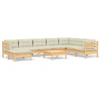 vidaXL 9-tlg. Garten-Lounge-Set mit Creme Kissen Massivholz Kiefer