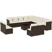 vidaXL 14-tlg. Garten-Sofagarnitur mit Kissen Braun Poly Rattan