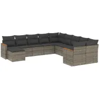 vidaXL 11-tlg. Garten-Sofagarnitur mit Kissen Grau Poly Rattan