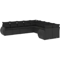 vidaXL 10-tlg. Garten-Sofagarnitur mit Kissen Schwarz Poly Rattan