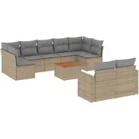 vidaXL 10-tlg. Garten-Sofagarnitur mit Kissen Beige Poly Rattan