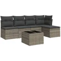 vidaXL 6-tlg. Garten-Sofagarnitur mit Kissen Grau Poly Rattan
