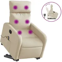 vidaXL Massagesessel mit Aufstehhilfe Creme Stoff