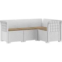 vidaXL 4-Sitzer Gartensofa mit Kissen Rattan-Look PP Weiß
