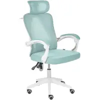 Beliani Bürostuhl Mintgrün Stoff u. Mesh Höhenverstellbar Drehbar Bremsbare Rollen mit Armlehnen Wippfunktion Verstellbare Lenden- & Kopfstütze Modern