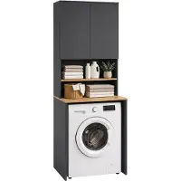 Relaxdays Waschmaschinenschrank, 4 Fächer, HBT 188,5 x 68 x 60 cm, Überbauregal Waschmaschine, Trockner, anthrazit/natur