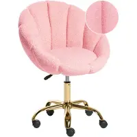 Beliani Bürostuhl Rosa Bouclé Höhenverstellbar Drehbar Bremsbare Rollen Muschelform ohne Armlehnen Modern Drehstuhl Büro Arbeitszimmer