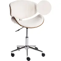 Beliani Bürostuhl Weiß Bouclé Holz mit Rollen Drehbar Höhenverstellbar Modernes Design Retro Stil Schreibtischstuhl